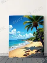 Tropical Beach Palm Tree Canvas Wall Art, Coastal Home Decor for Living Room Bedroom