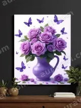 Purple Roses & Butterflies in Vase Canvas Wall Art for Living Room Bedroom Home Decor