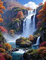 Autumn Waterfall Mountain Landscape Canvas Wall Art for Living modern home decor