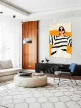 Stylish Woman Striped Canvas Print for Living Room Home Decor – view 5