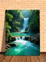 Turquoise Waterfall Rainforest Canvas Wall Art for Living Room Decor – view 2