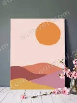 Abstract Sun & Pastel Mountains Canvas Wall Art for Living Room Home Decor