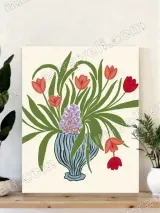 Floral Tulip & Hyacinth Vase Canvas Wall Art for Living Room Home Decor
