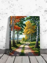 Autumn Birch Forest Path Canvas Wall Art for Living Room Decor