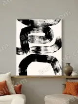 Black White Abstract Brushstroke Canvas Wall Art for Living Room Home Decor – view 3