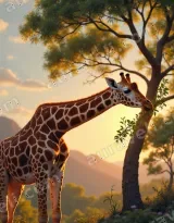 Giraffe Eating Leaves Canvas Wall Art Sunset Safari Home Decor wall art print