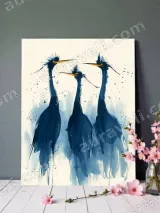 Abstract Blue Herons Canvas Wall Art for Home Decor