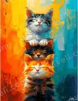 Cute Stacked Kittens Colorful Abstract Canvas Wall Art for Home Decor wall art print