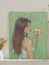Girl with Flower Impressionist Canvas Wall Art for Bedroom Decor – view 3