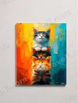 Cute Stacked Kittens Colorful Abstract Canvas Wall Art for Home Decor – view 2