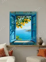 Lemon Tree & Coastal Sea View Canvas Wall Art for Living Room Home Decor
