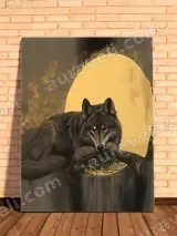 Wolf with Golden Moon Canvas Wall Art for Living Room Bedroom Home Decor – вид 2