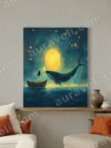 Fantasy Whale Girl Boat Moon Night Canvas Wall Art for Living Room Bedroom Home Decor – view 2