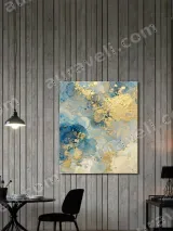 Abstract Blue Gold Fluid Canvas Wall Art for Living Room Home Decor – view 2