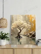 Blossom Tree in River Canvas Wall Art for Living Room Bedroom Home Decor – view 3