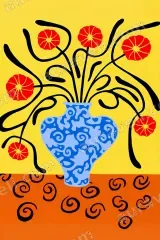 Blue Vase Red Flowers Canvas Wall Art for Living framed modern home decor