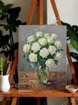 White Roses in Vase Canvas Wall Art for Home Decor