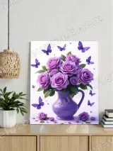 Purple Roses & Butterflies in Vase Canvas Wall Art for Living Room Bedroom Home Decor – view 3