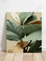 Green & Golden Tropical Leaves Canvas Wall Art for Living Room Bedroom Home Decor