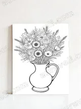 Line Art Floral Bouquet in Vase Canvas Wall Art for Home Decor