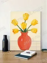 Yellow Tulips in Red Vase Canvas Wall Art for Living Room Home Decor – view 2