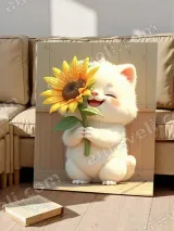 Cute White Cat Sunflower Canvas Wall Art for Living Room Home Decor – вид 5