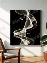 Abstract Swirling Smoke & Golden Birds Canvas Wall Art for Living Room Bedroom Decor – view 3