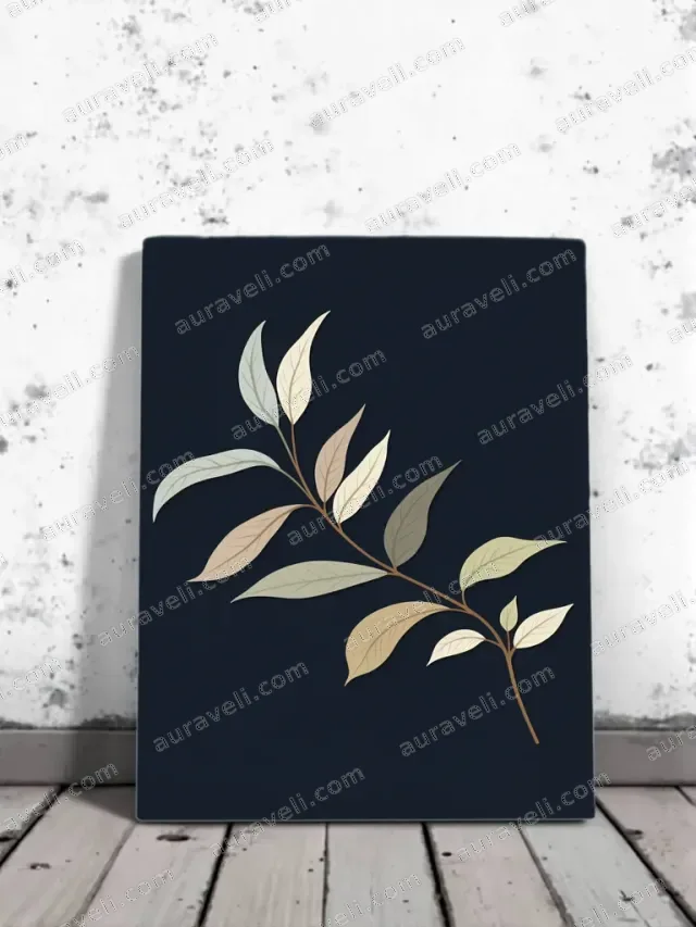 Neutral Toned Leaf Branch Canvas Wall Art for Living Room Home Decor — art print