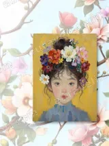 Girl with Floral Hair Oil Painting Canvas Wall Art for Home Decor – view 2