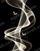 Abstract Swirling Smoke Golden Birds Canvas Wall Art for and modern home decor