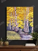 Autumn Aspen Forest Pathway Canvas Wall Art for Living Room Home Decor