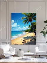 Tropical Beach Palm Tree Canvas Wall Art, Coastal Home Decor for Living Room Bedroom – view 3