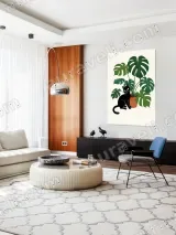 Black Cat & Monstera Canvas Wall Art for Living Room Decor – вид 5
