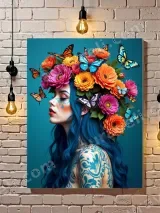 Bohemian Floral Butterfly Woman Canvas Wall Art for Home Decor