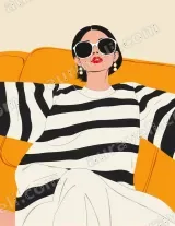 Stylish Woman Striped Canvas Print for Living Room Home Decor wall art print