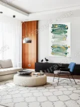 Abstract Textured Teal & Gold Brushstrokes Canvas Wall Art for Living Room Home Decor – view 5