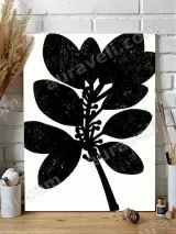 Black Botanical Leaf Silhouette Canvas Wall Art for Living Room Decor