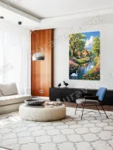 Thatched Cottage Swan River Floral Canvas Wall Art for Home Decor – view 5