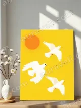 White Doves Sunny Yellow Canvas Wall Art for Living Room Home Decor – вид 5