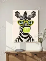 Playful Zebra with Sunglasses & Bubble Gum Canvas Wall Art for Home Decor – view 2