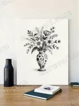 Black and White Floral Vase Line Art Canvas Wall Art for Living Room Decor – view 2