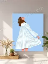 Minimalist Woman in Striped Dress Canvas Wall Art for Bedroom Home Decor – view 4