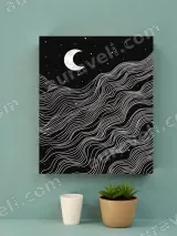 Abstract Moon Stars & Waves Canvas Wall Art for Bedroom Living Room Home Decor – view 2