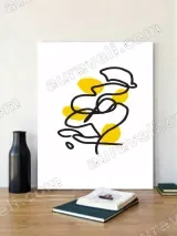 Abstract Line Art Canvas Wall Art with Yellow Dots for Living Room Decor