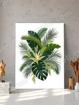 Tropical Monstera & Palm Leaves Canvas Wall Art for Living Room Bedroom Home Decor