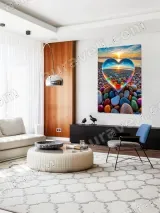 Heart - Shaped Colorful Pebbles Sunset Canvas Wall Art for Home Decor – view 5