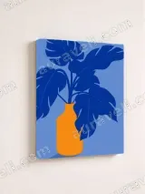 Blue Monstera in Orange Vase Canvas Wall Art for Living Room Decor – вид 4