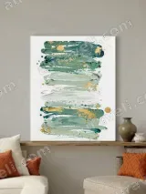 Abstract Textured Teal & Gold Brushstrokes Canvas Wall Art for Living Room Home Decor – view 4
