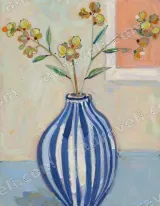 Blue & White Striped Vase Floral Canvas Wall Art for Home Decor wall art print