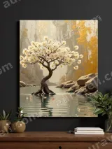 Blossom Tree in River Canvas Wall Art for Living Room Bedroom Home Decor
